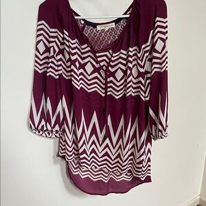Maroon and White Zigzag Blouse